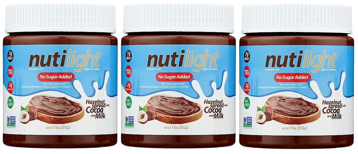 NutiLight Hazelnut Spread & Milk Chocolate, No Sugar Added 11 oz. - 3-Pack