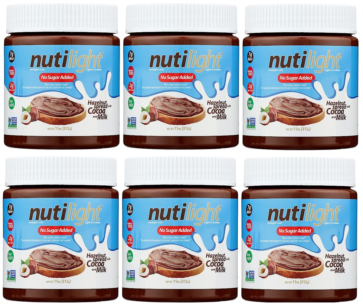 NutiLight Hazelnut Spread & Milk Chocolate, No Sugar Added 11 oz. - 6-Pack