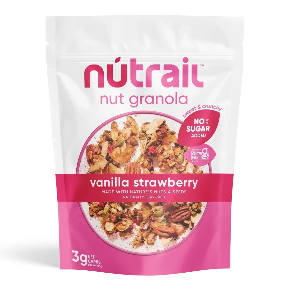 NuTrail No Sugar Added Nut Granola – 8 oz - Vanilla Strawberry