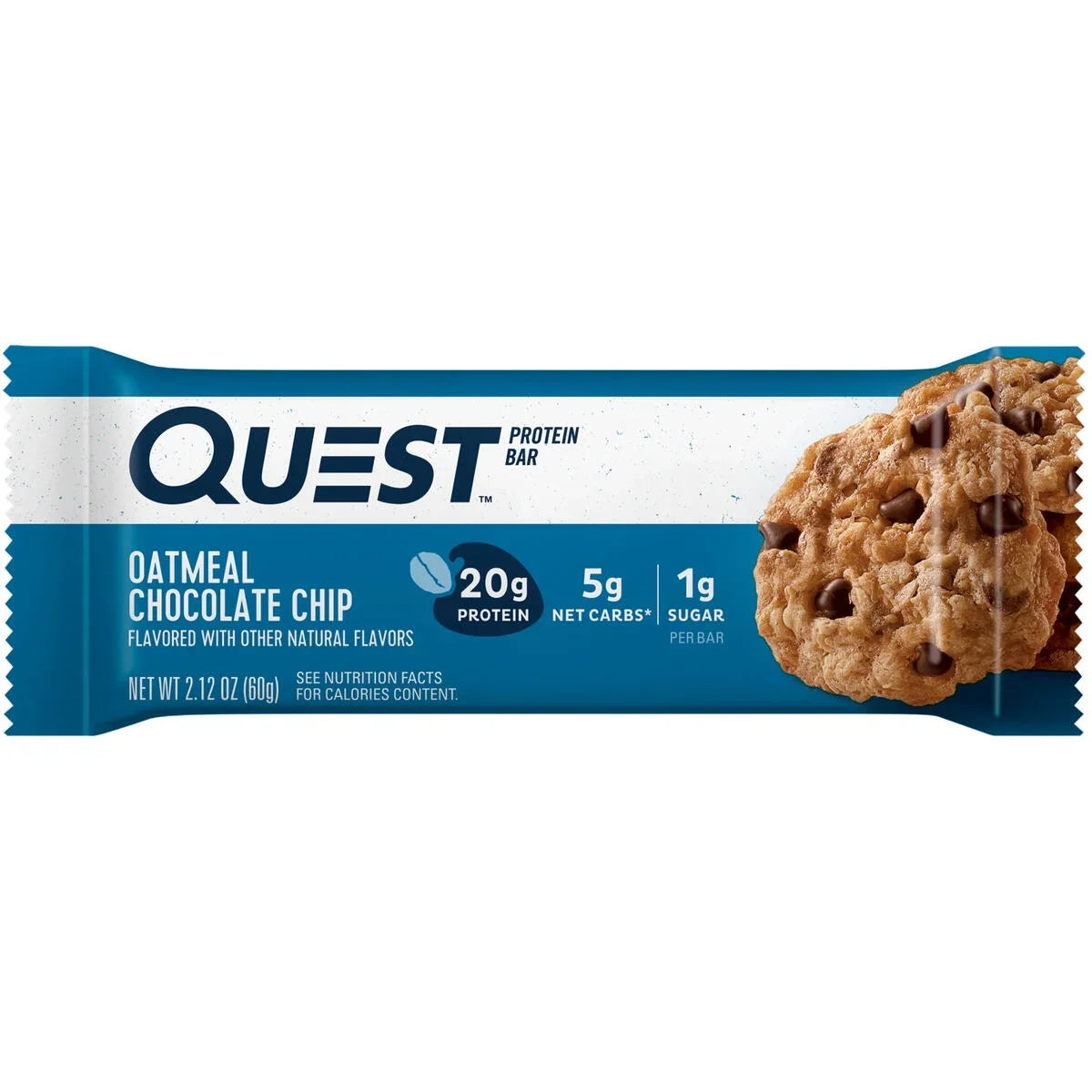 Front package of Quest Protein Bar, Oatmeal Chocolate Chip / 1 Bar
