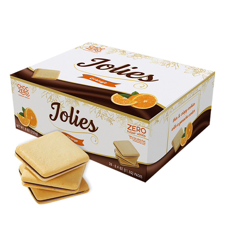 Front package of ChocZero Jolies Dark Chocolate Orange Cookies, 8 oz