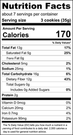 Nutrition facts for ChocZero Jolies Dark Chocolate Orange Cookies, 8 oz