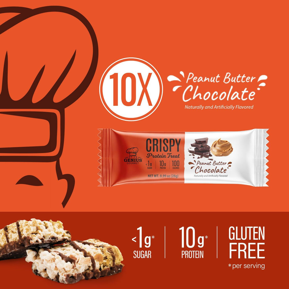 Genius Gourmet Crispy Protein Treat - Peanut Butter Chocolate