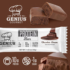 Front package of Genius Gourmet Keto Bar, Chocolate Dream / One Bar