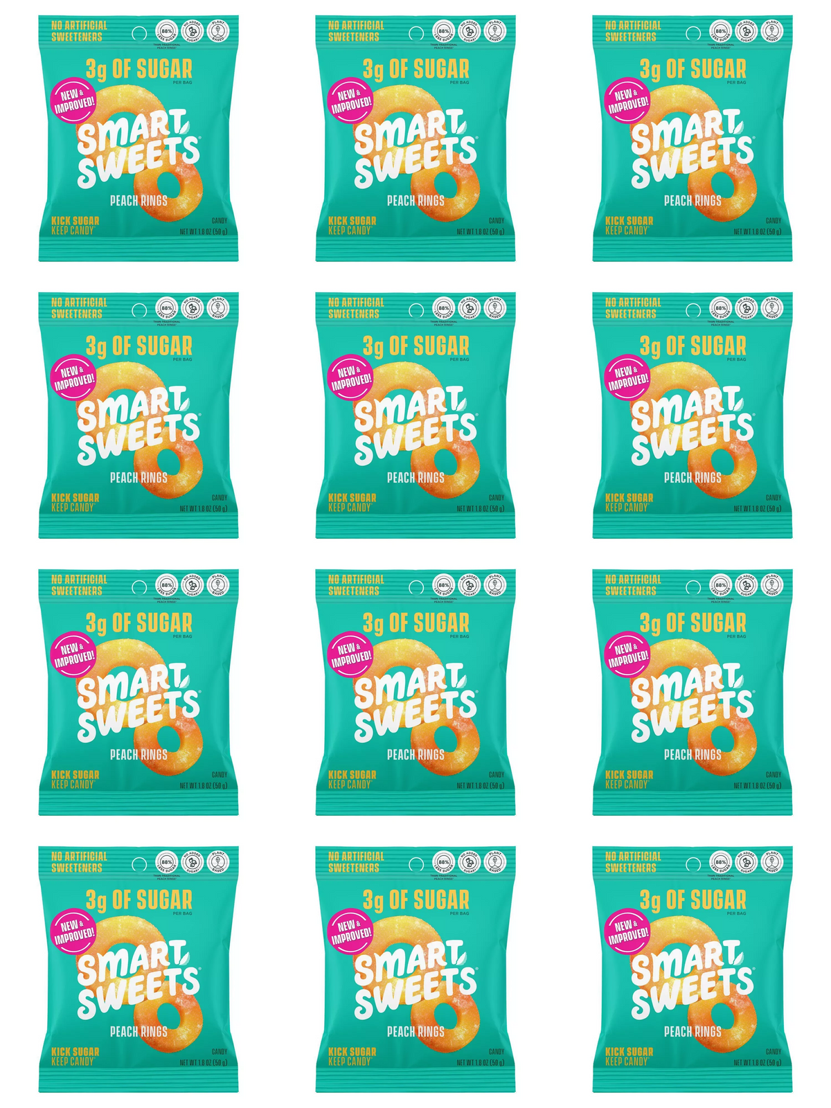 Smart Sweets Peach Rings 50g (1.8 oz) - 12-Pack