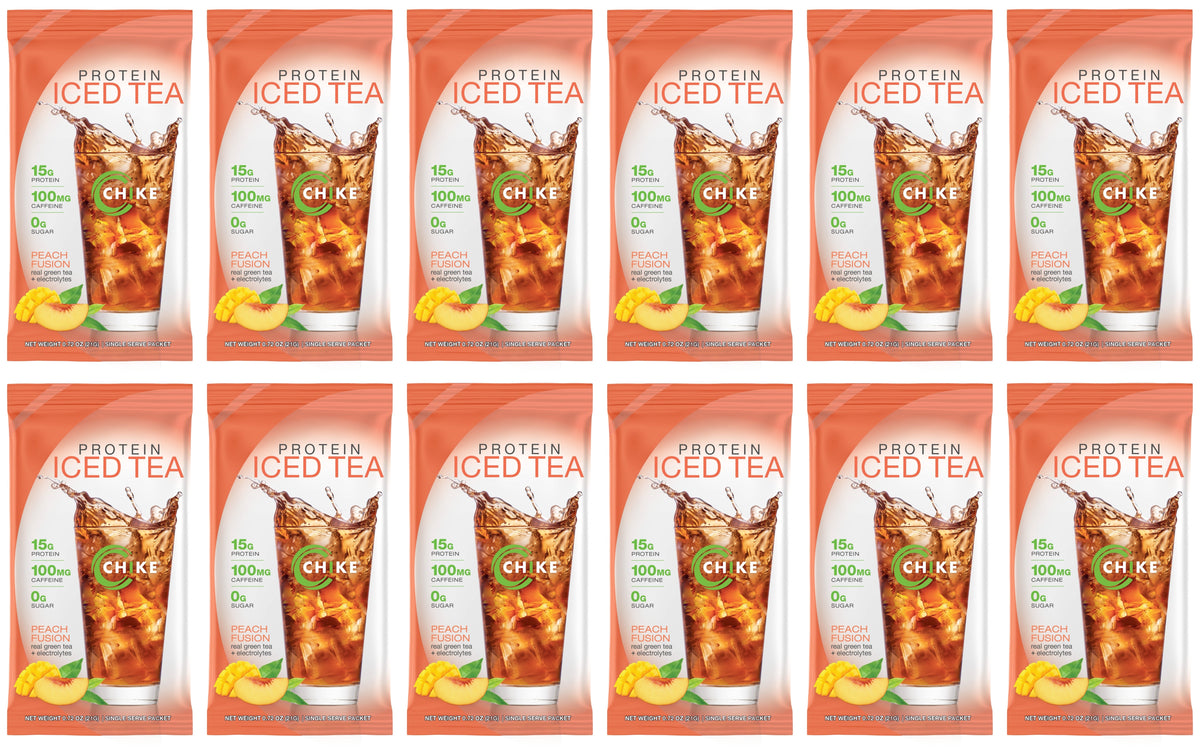 Twelve Chike Peach Fusion protein iced tea packets