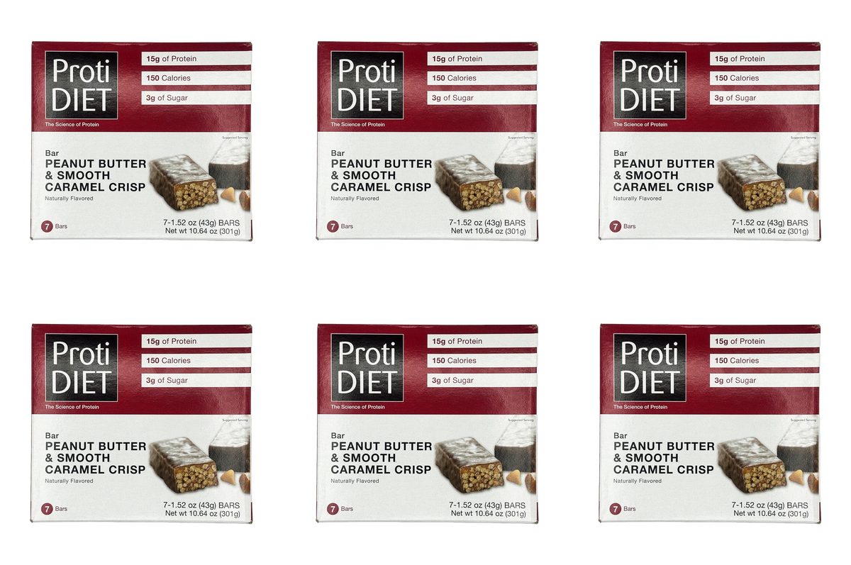 Proti Diet Protein Bars, Peanut Butter & Smooth Caramel Crisp, 7 Bars - 6-Pack