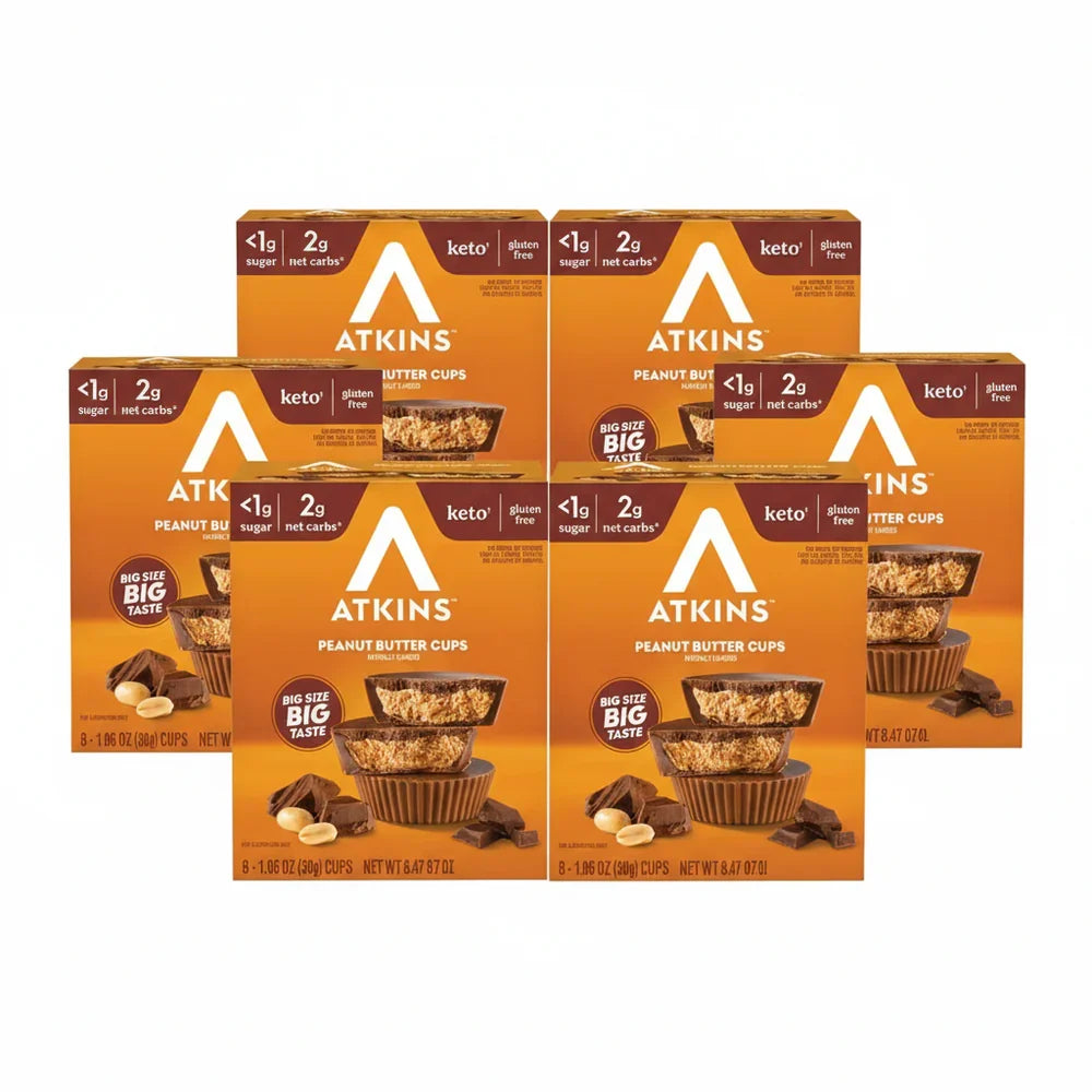 Front package of Atkins Nutritionals Keto Treat 8 pack, Peanut Butter Cups / 6 Boxes