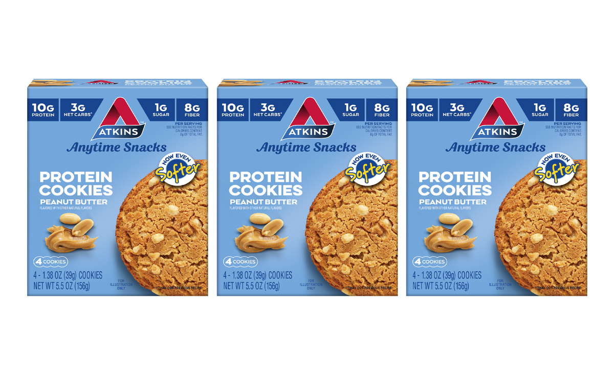 Atkins Nutritionals Snack Protein Cookies (4 cookies) - Peanut Butter 3 Boxes