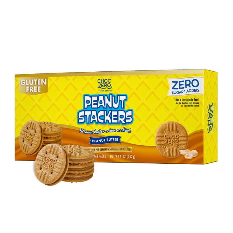 Front package of ChocZero Peanut Stackers Cookies, 9 oz