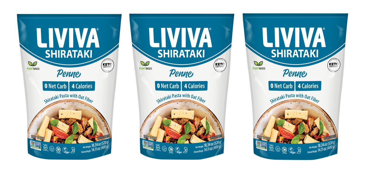 Liviva Organic Shirataki Pasta with Oat Fiber, 18.34 oz - Penne, 3 Bags