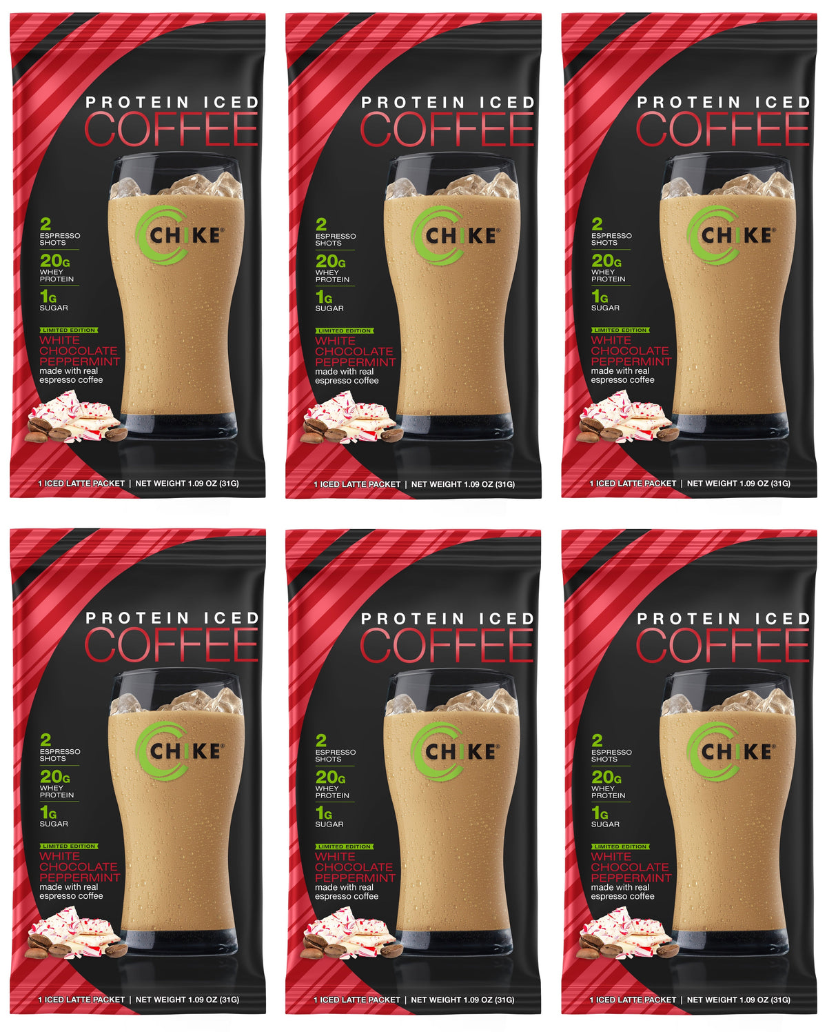 Chike Nutrition High Protein Iced Coffee Single Serving Packets - White Chocolate Peppermint, 6-Pack