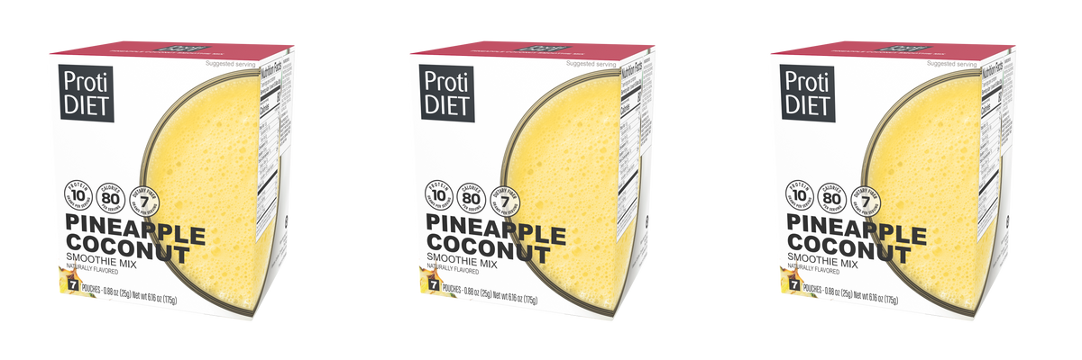 Proti Diet Protein Smoothie Mix, Pineapple Coconut, 7 Pouches - 3-Pack