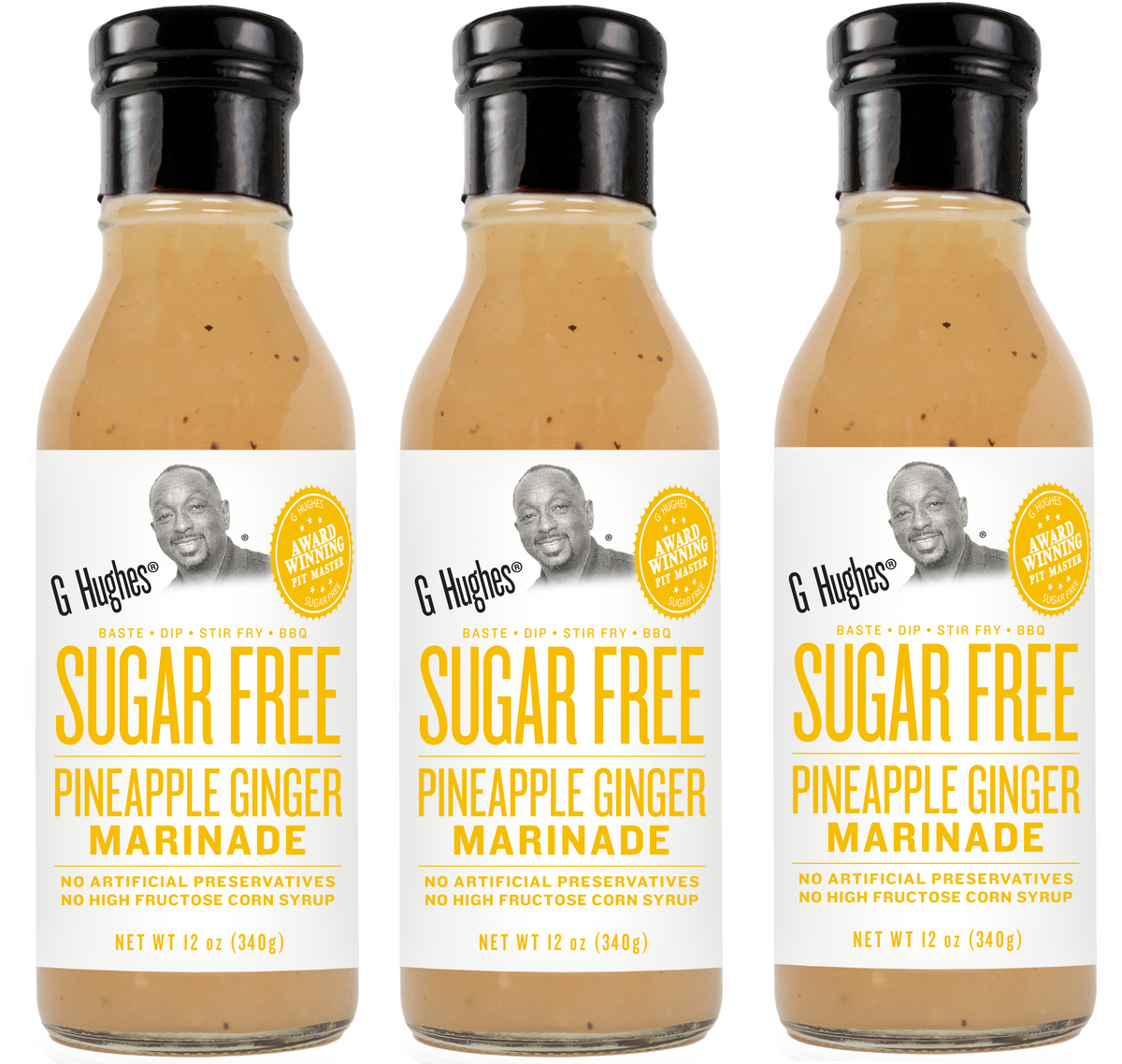 G Hughes Smokehouse Sugar Free Marinade - Pineapple Ginger (12 oz) 3 Bottles