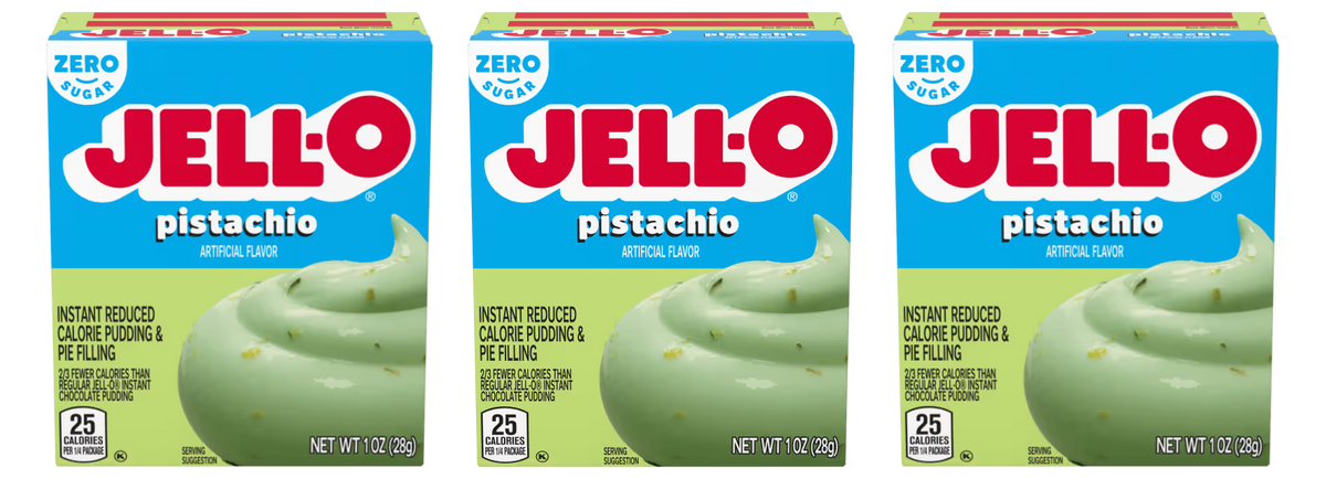 Front package of Jell-O Sugar-Free Instant Pudding, Pistachio (1 oz) / 3-Pack