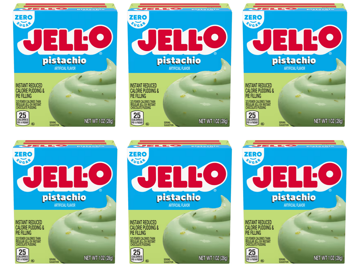 Front package of Jell-O Sugar-Free Instant Pudding, Pistachio (1 oz) / 6-Pack