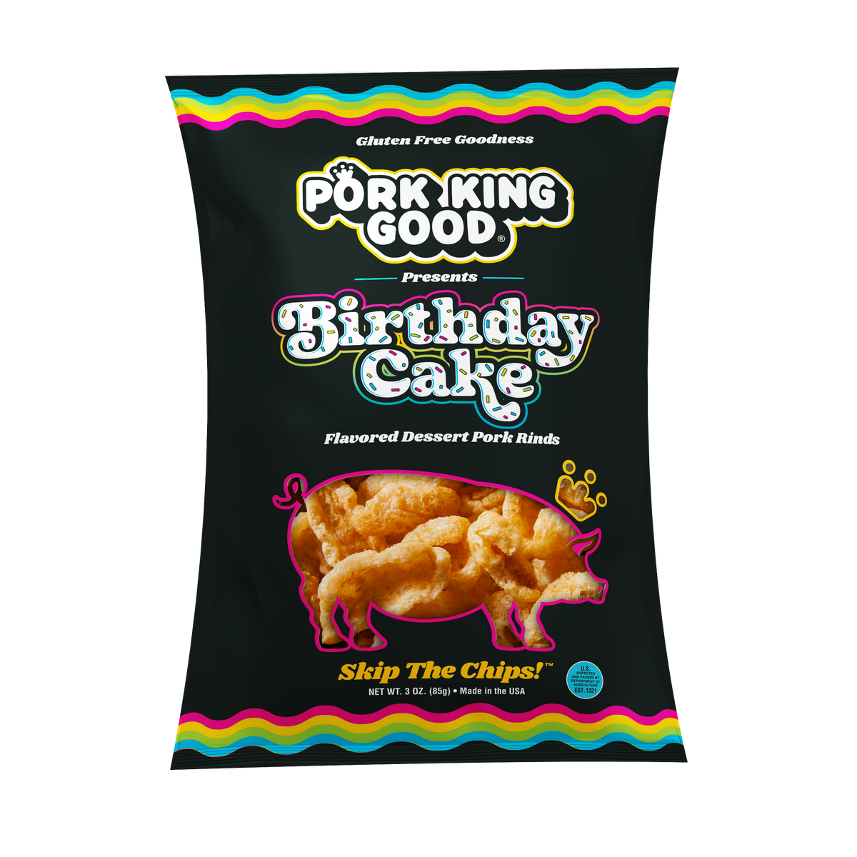 Pork King Good Flavored Dessert Pork Rinds, 3 oz - Birthday Cake