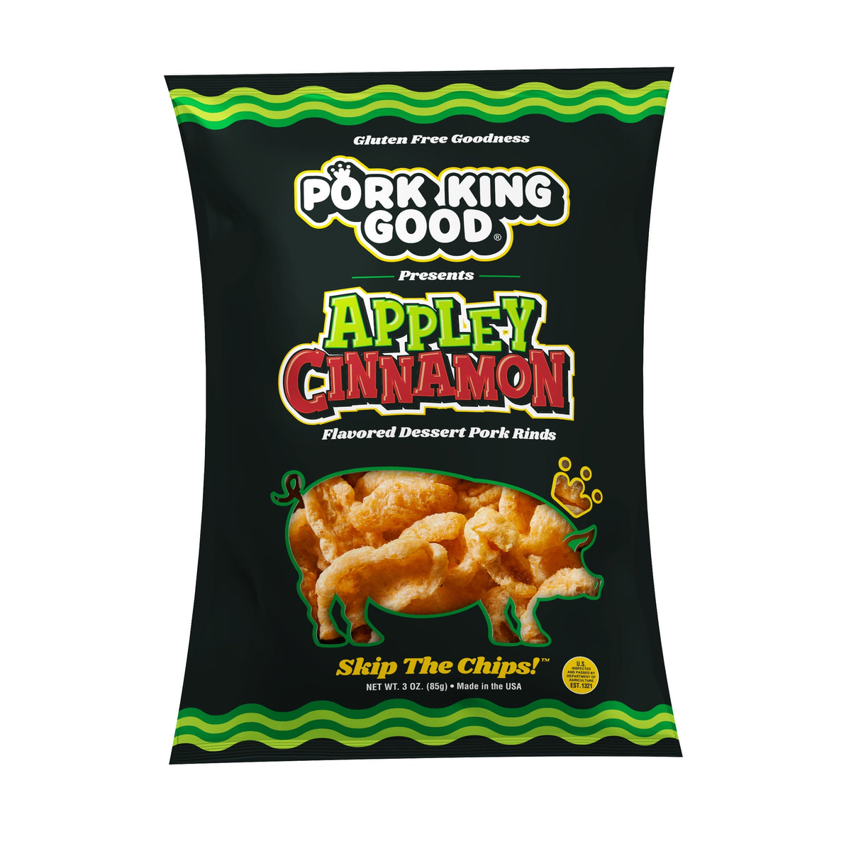 Pork King Good Flavored Dessert Pork Rinds, 3 oz - Appley Cinnamon