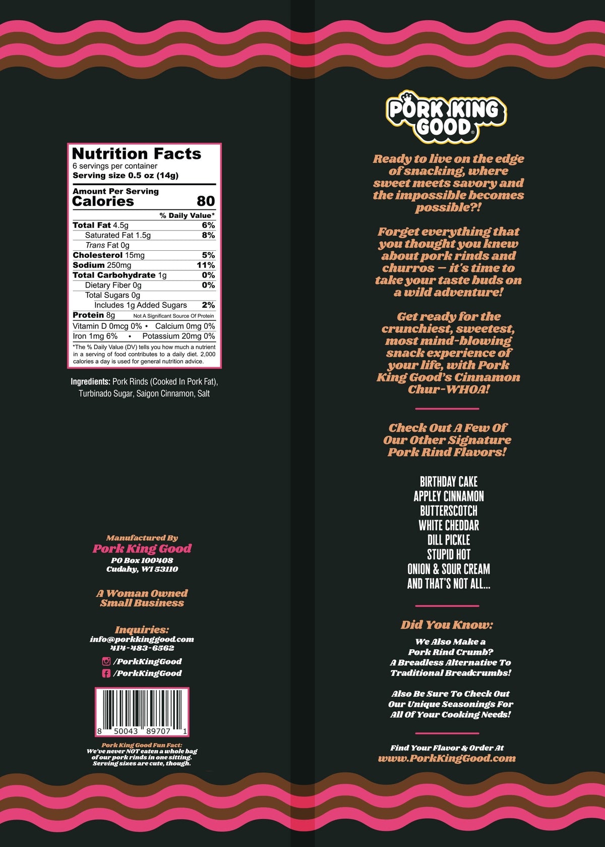 Pork King Good Flavored Dessert Pork Rinds, 3 oz - Cinnamon ChurWhoa!