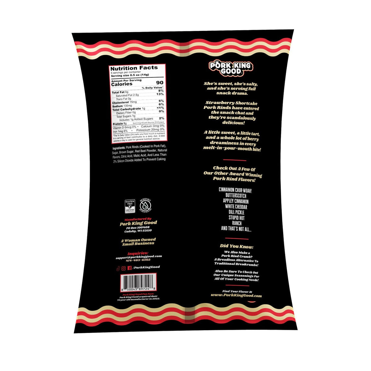Pork King Good Flavored Dessert Pork Rinds, 3 oz - Strawberry Shortcake