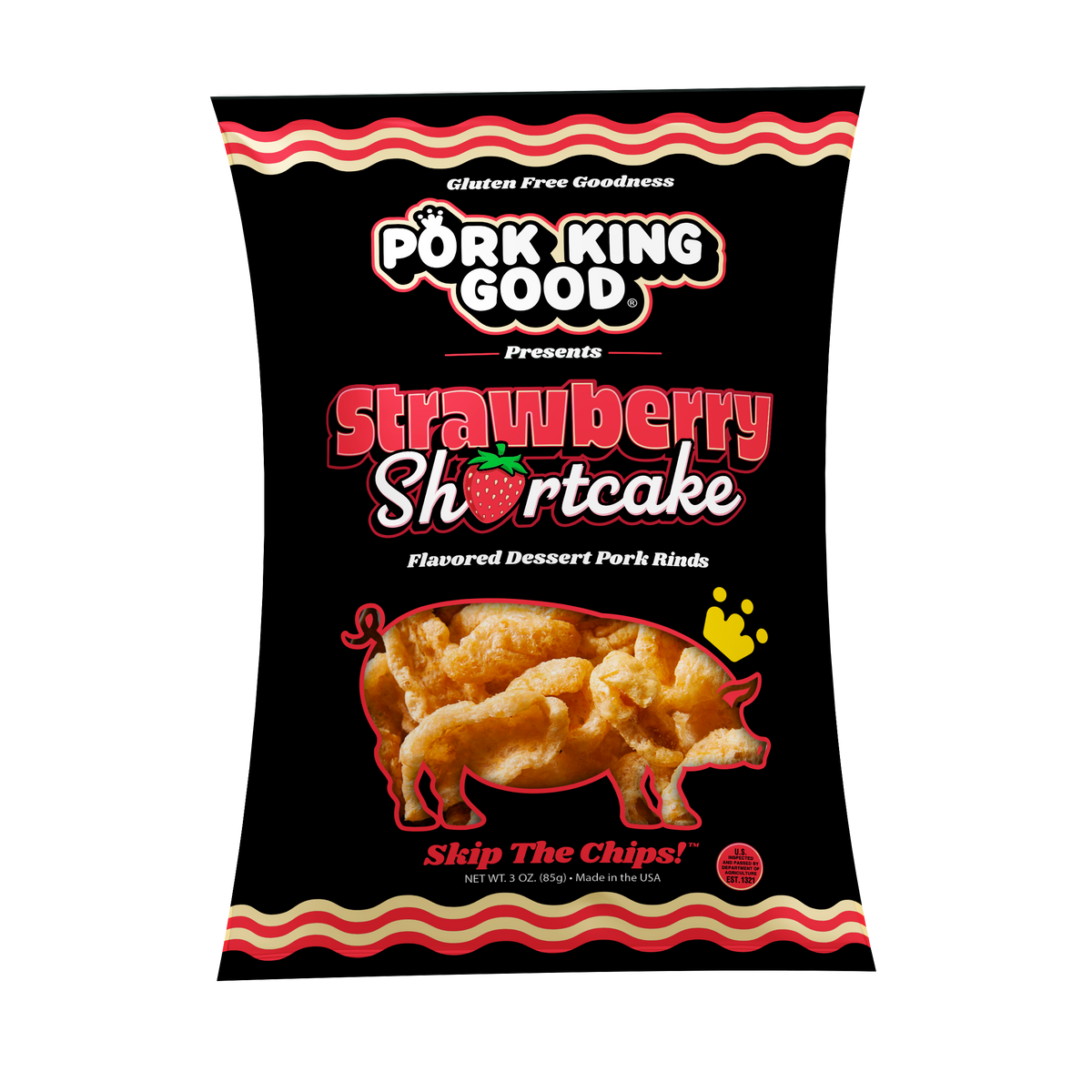 Pork King Good Flavored Dessert Pork Rinds, 3 oz - Strawberry Shortcake