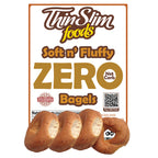 ThinSlim Foods Soft n' Fluffy Zero Net Carb Bagels label above bagels.