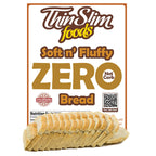 ThinSlim Foods Soft n' Fluffy Zero Net Carb Bread label above a sliced loaf.