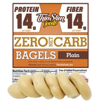 ThinSlim Foods Zero Net Carb Plain Bagels label above plain bagels.