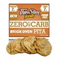 ThinSlim Foods Zero Net Carb Brick Oven Pita label above pita breads.