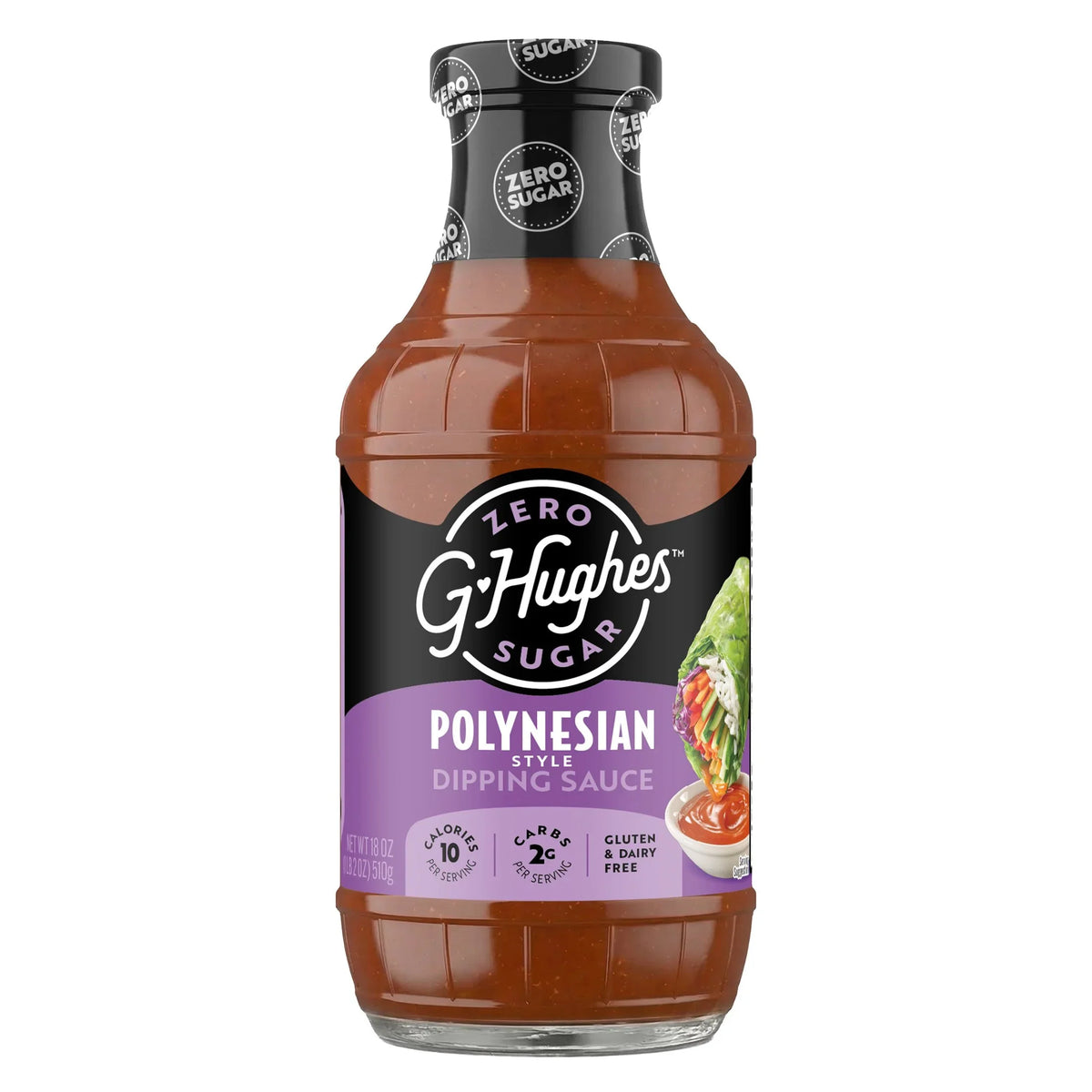 Front package of G Hughes Sugar Free Dipping Sauce, Polynesian, 18 oz