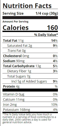 Nutrition facts label for Sahale Snacks Pomegranate Vanilla Flavored Cashews Glazed Mix 4oz Bag