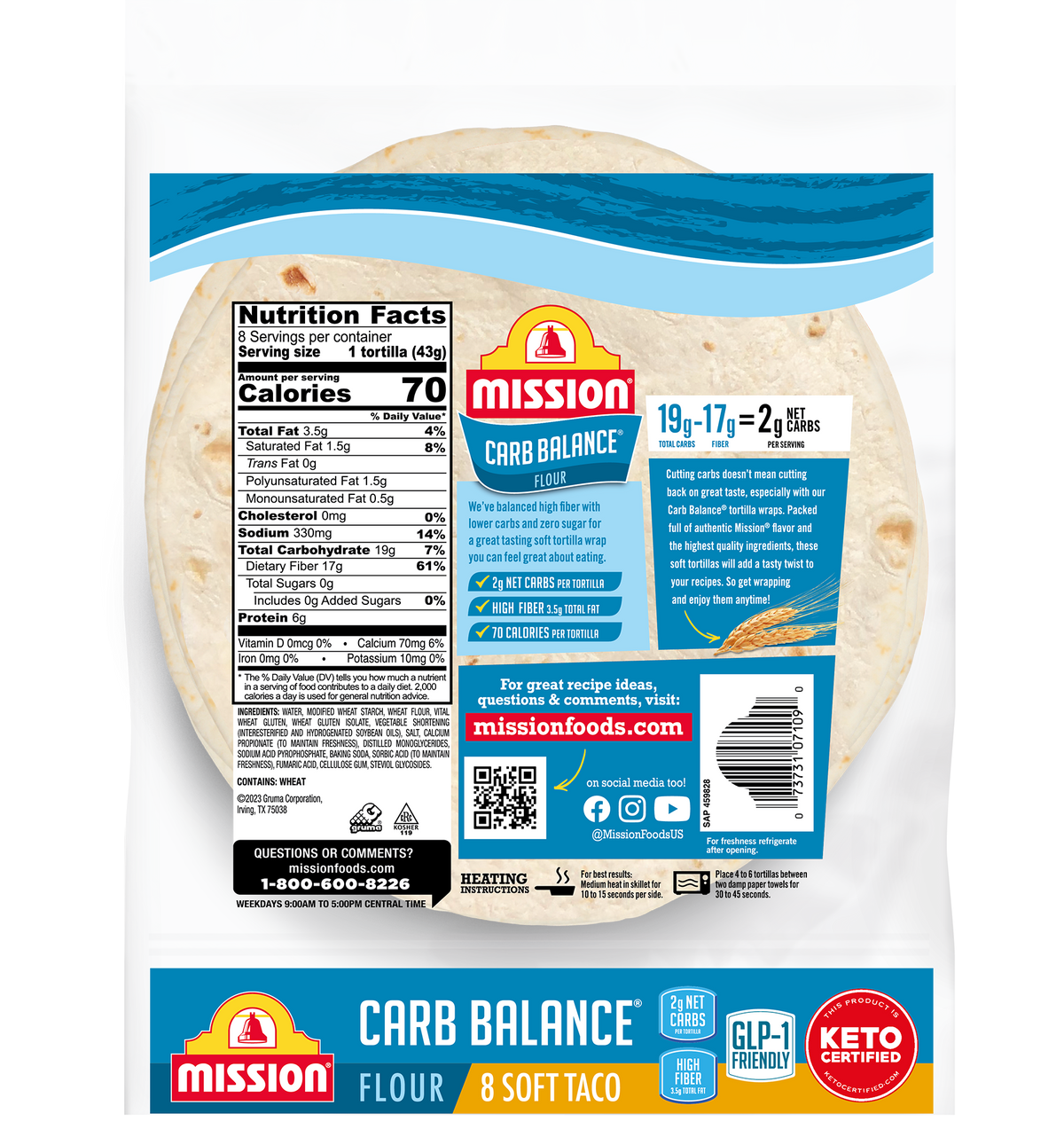 Mission Foods Carb Balance Soft Tortillas - Flour, 7.5 inch