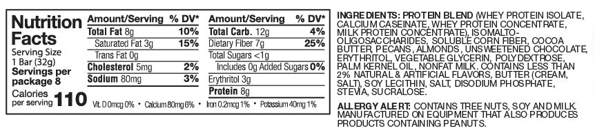 Nutrition Facts and ingredients for AtLast! Minis Caramel Pecan protein bars.