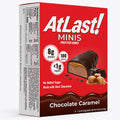 A box of AtLast! Minis Chocolate Caramel protein bars.