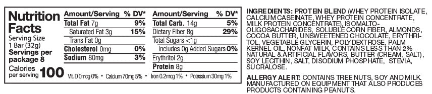 Nutrition Facts and ingredients for AtLast! Minis Chocolate Caramel protein bars.