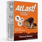 A box of AtLast! Minis Peanut Butter protein bars.