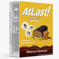 A box of AtLast! Minis Peanut Caramel protein bars.