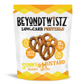 Front of a BeyondTwistz Sunny Mustard pretzels bag.