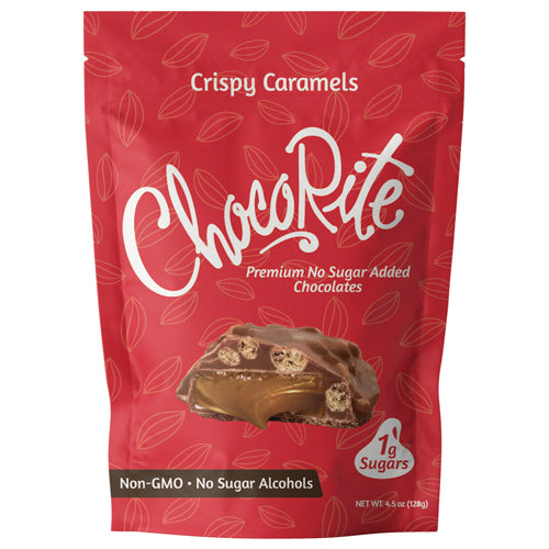 Front of a ChocoRite Crispy Caramels pouch.