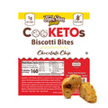 ThinSlim Foods CooKETOs Chocolate Chip Biscotti Bites label beside biscotti pieces.