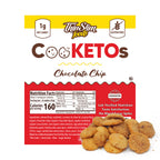 ThinSlim Foods CooKETOs Chocolate Chip label beside small cookies.