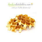 Linda's Diet Delites logo above two golden waffles.