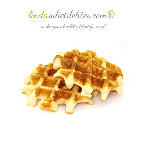 Linda's Diet Delites logo above two golden waffles.