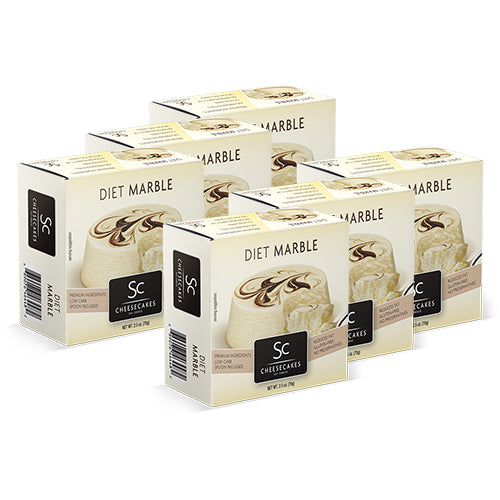 Six boxes of Say Cheese Diet Marble mini cheesecakes.