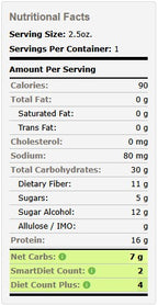 Nutrition Facts for Scrumptious VitalJolt Cranberry Crunch Collagen Brownie Bar.