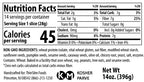 Nutrition Facts and ingredients for ThinSlim Foods Seeded Bread. One 28-gram slice has 45 calories and 7 grams of protein.