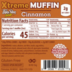 ThinSlim Foods Xtreme Cinnamon Muffin label with Nutrition Facts, ingredients, and storage instructions.