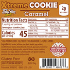 ThinSlim Foods Xtreme Caramel Cookie label with Nutrition Facts, ingredients, and storage instructions.
