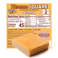 ThinSlim Foods Xtreme Almond Square label behind a square cake.
