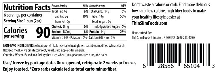 ThinSlim Foods Sandwich Rolls label with Nutrition Facts, ingredients, and storage instructions.
